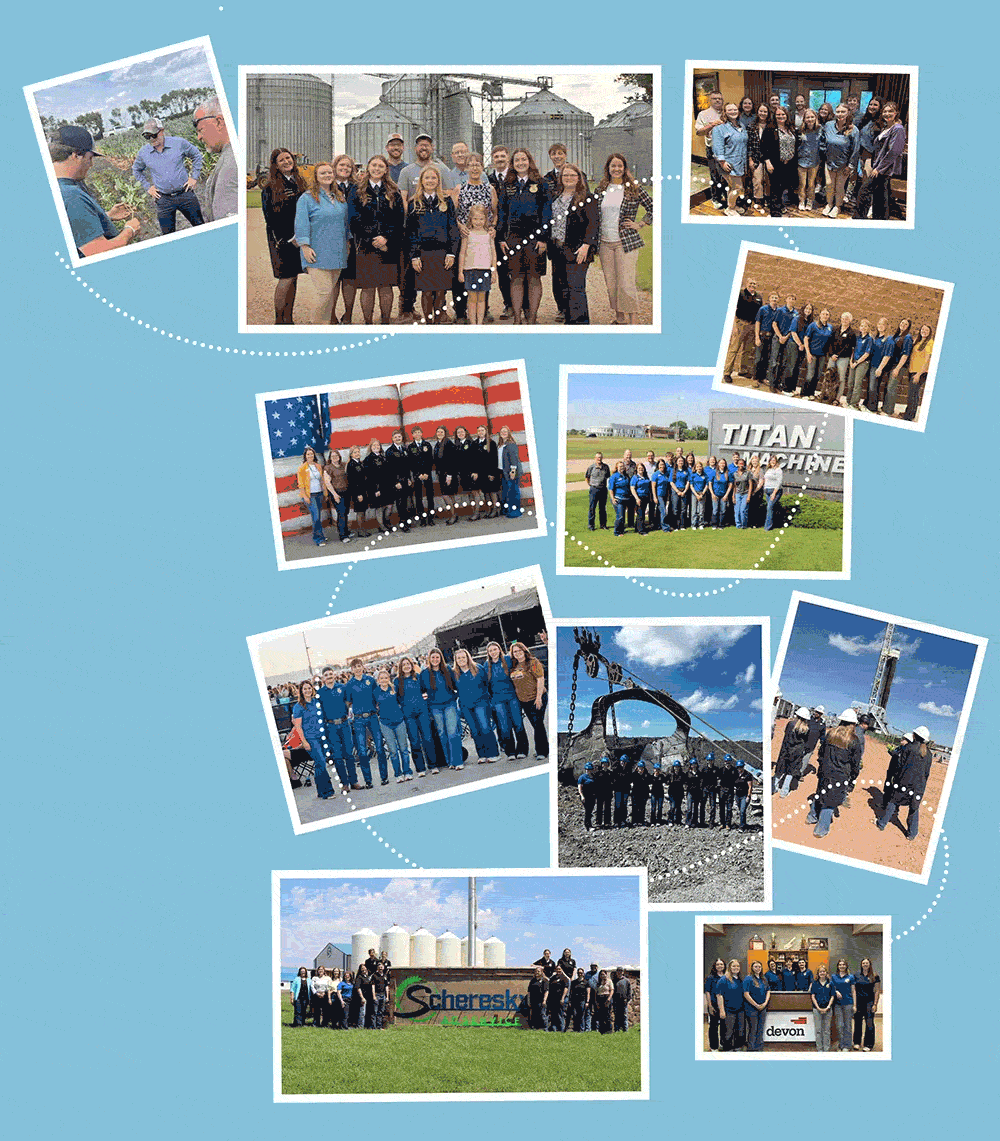 Map of 2026 ND FFA Industry Tour stops across North Dakota